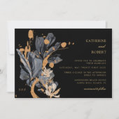 独占的金ゴールドとブラックフローラ結婚式招待状 招待状 (正面)