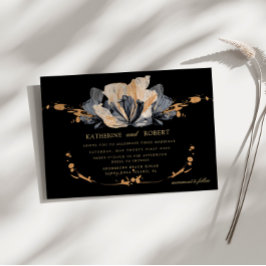 独占的金ゴールドとブラックフローラ結婚式招待状 招待状