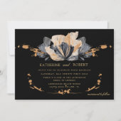 独占的金ゴールドとブラックフローラ結婚式招待状 招待状 (正面)