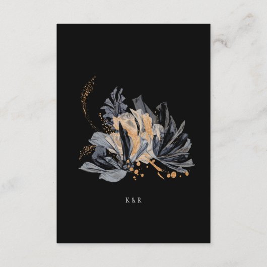 独占的金ゴールドと黒のフローラ結婚の情報カード エンクロージャーカード (裏面)