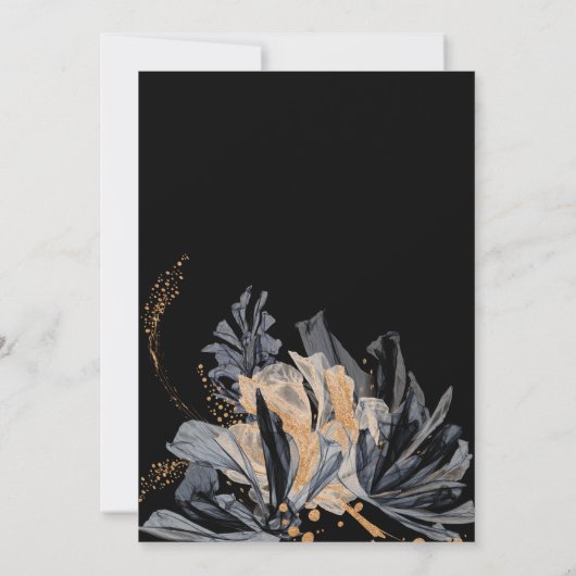 独占的金ゴールドブラックフローラブライダルシャワー招待状 招待状 (裏面)