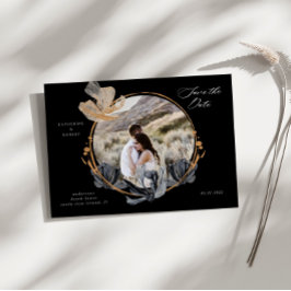 独占的金ゴールド黒フローラ保存日付 ポストカード