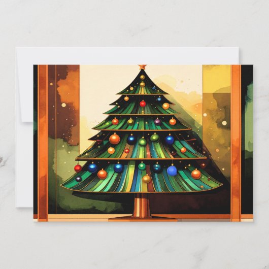 独特なハッピーなモダンホリデー クリスマスツリー シーズンカード (正面)