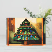 独特なハッピーなモダンホリデー クリスマスツリー シーズンカード (スタンド正面)