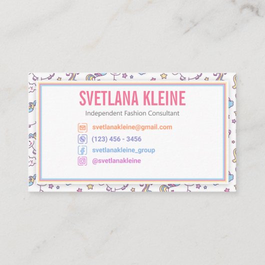 独立したファッションの小売商の名刺のユニコーン 名刺 (裏面)