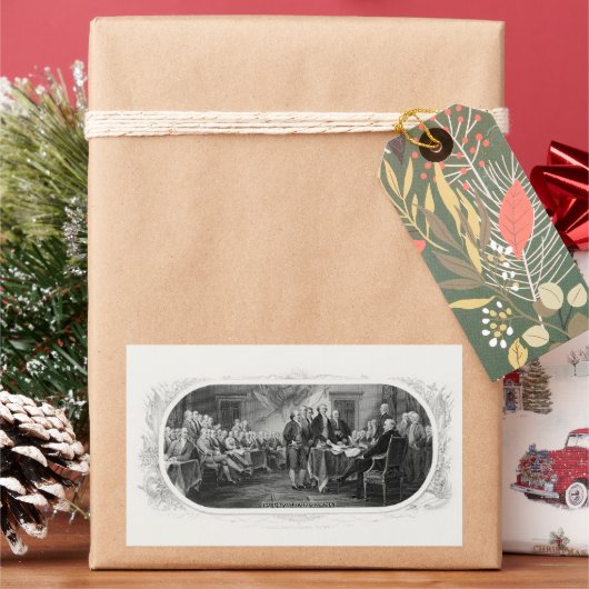 独立宣言：2ドル札、エッチング 長方形シール (クリスマス)