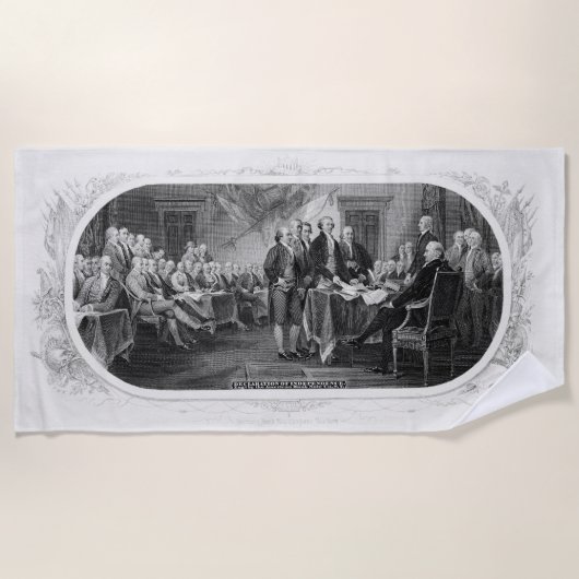 独立宣言：2ドル紙幣、彫刻 ビーチタオル (正面)