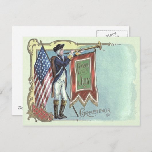 独立戦争の兵隊 アメリカ国旗 ホーン ポストカード (正面/裏面)