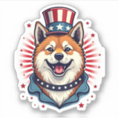独立記念日のある秋田犬 シール (正面)