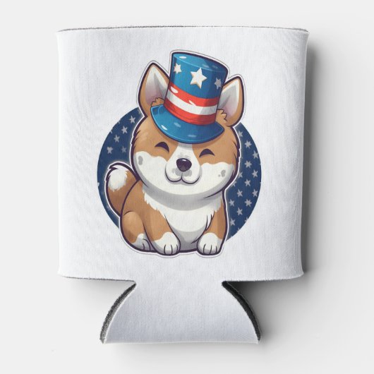 独立記念日のある秋田犬 缶クーラー (正面)