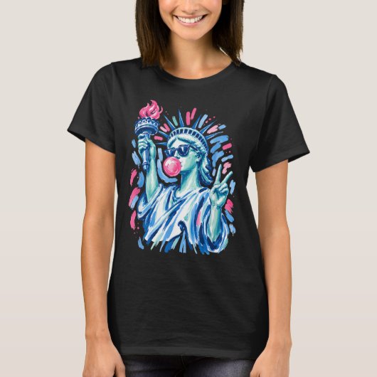 独立記念日のおしゃれな自由の女神の風船 Tシャツ (正面)
