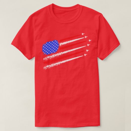 独立記念日のために戦闘機を持つ米国アメリカ人 Tシャツ (デザイン正面)