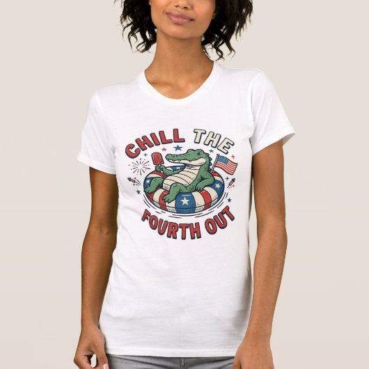 独立記念日のカイマンワニTシャツ デザイン Tシャツ (正面)