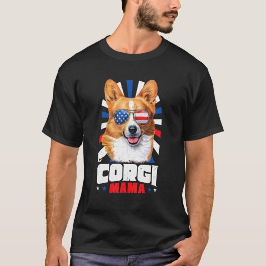 独立記念日のコーギーのママ Tシャツ (正面)
