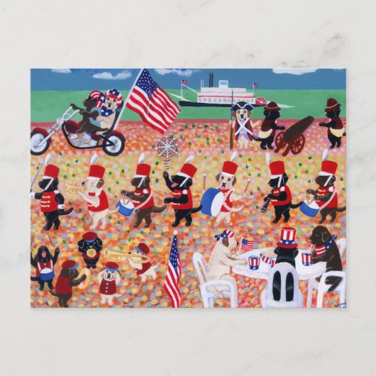 独立記念日のラブラドール ポストカード (正面)