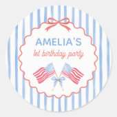 独立記念日の女の子の誕生日ステッカー ラウンドシール (正面)