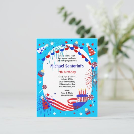 独立記念日の子どもの誕生日パーティーの招待 招待状 (スタンド正面)