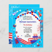 独立記念日の子どもの誕生日パーティーの招待 招待状 (正面/裏面)