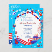 独立記念日の子供の誕生日のパーティの招待状 招待状 (正面/裏面)