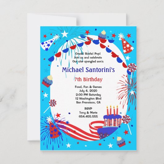 独立記念日の子供の誕生日パーティー招待状 招待状 (正面)