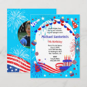 独立記念日の子供の誕生日パーティー招待状 招待状 (正面/裏面)