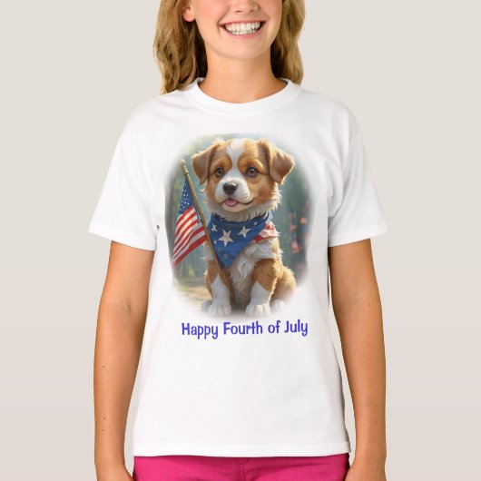独立記念日の子犬 Tシャツ (正面)