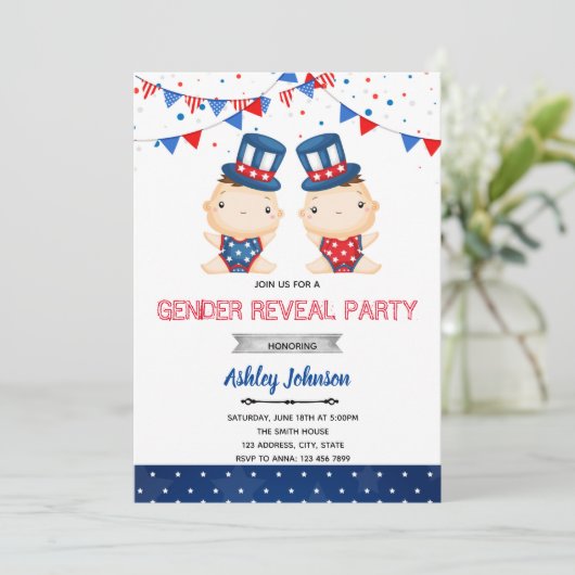 独立記念日の性別発表パーティー招待状 招待状 (スタンド正面)