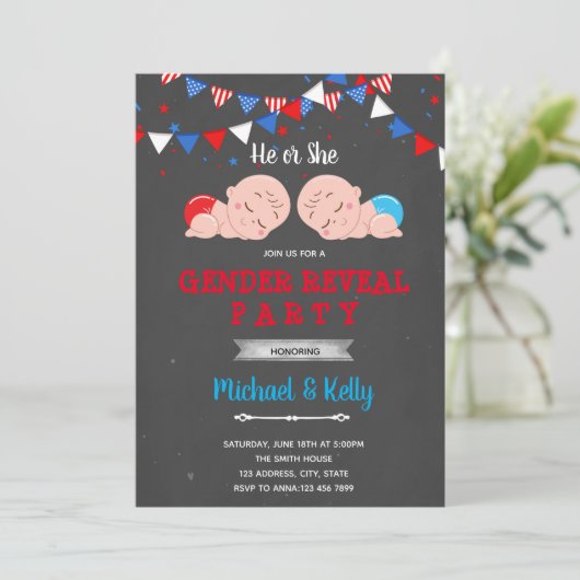 独立記念日の性別発表パーティー招待状 招待状 (スタンド正面)