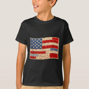 独立記念日の愛国的な花のアメリカ国旗 Tシャツ