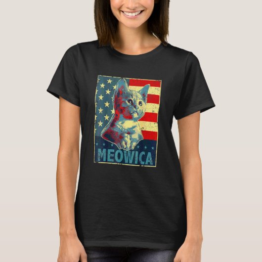 独立記念日の猫アメリカ 'meowrica tシャツ (正面)