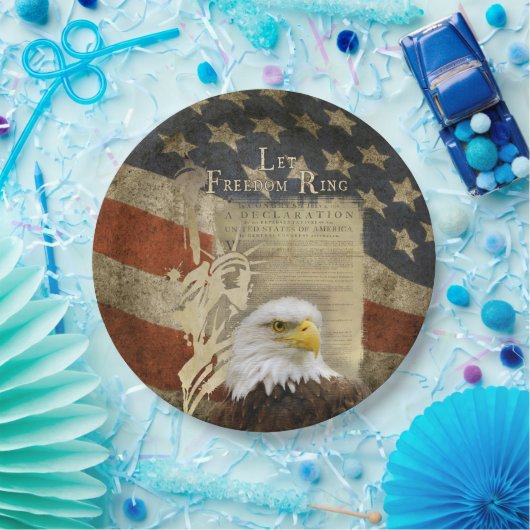 独立記念日の自由の白頭鷲MAGA米国の旗 ペーパープレート (パーティー)