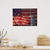 独立記念日の花火と自由の女神 ポスター (キッチン)