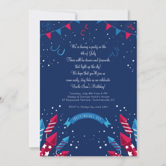 独立記念日の花火招待状 招待状 (正面)