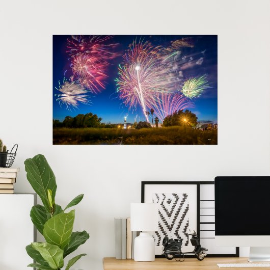 独立記念日の花火 – カリフォルニア州Suisun City ポスター (ホームオフィス)