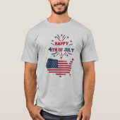 独立記念日の花火 USA 赤 白 青 フラッグ Tシャツ (正面)