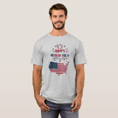 独立記念日の花火 USA 赤 白 青 フラッグ Tシャツ (正面フル)