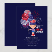 独立記念日の誕生日ボーイ 招待状 (正面/裏面)