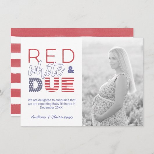 独立記念日の赤い白と正当な写真妊娠 案内状 (正面/裏面)
