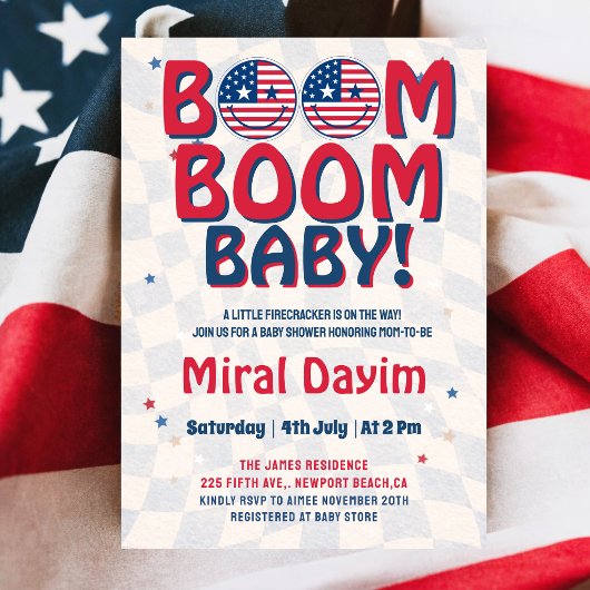 独立記念日の赤ちゃんのお披露目会 Boom Boom Baby 招待状