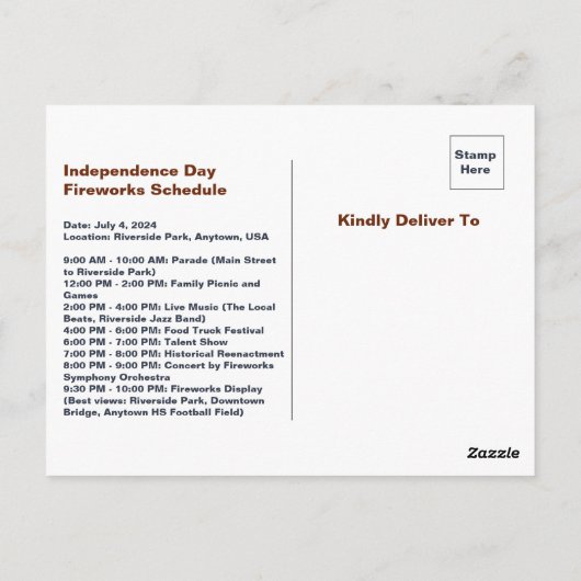 独立記念日または7月不動産実在第4日 ポストカード (裏面)