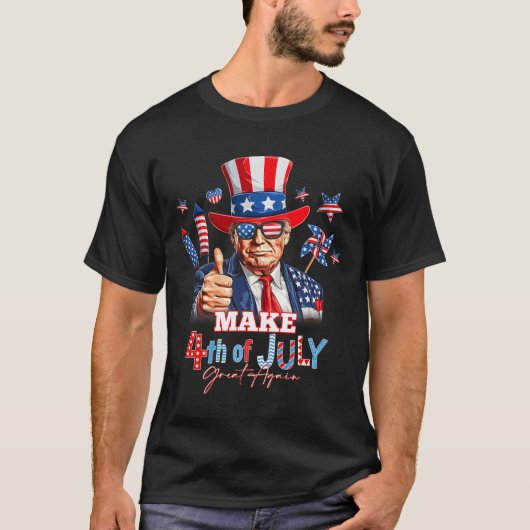 独立記念日を再び偉大に 愛国的な花火デザイン Tシャツ (正面)