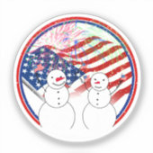 独立記念日を祝う雪だるま シール (正面)
