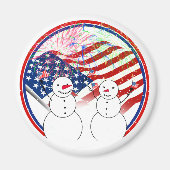 独立記念日を祝う雪だるま マグネット (正面)