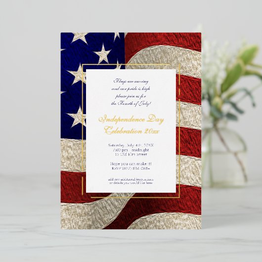 独立記念日アメリカ国旗のフォイル招待状 箔招待状 (立ち正面)