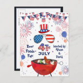 独立記念日アメリカ国旗の花火BBQパーティー インビテーションポストカード (正面/裏面)