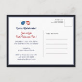 独立記念日アメリカ国旗の花火BBQパーティー インビテーションポストカード (裏面)