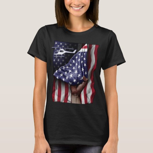 独立記念日アメリカ国旗ヘリコプター Tシャツ (正面)