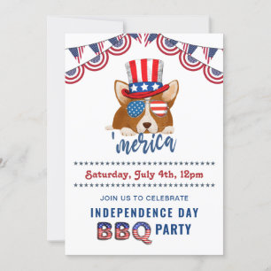 独立記念日アメリカ国旗Corgi BBQパーティー 招待状
