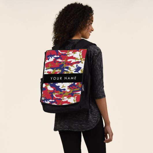 独立記念日カモフラージュあなたの名前をパーソナライズ バックパック (着用)
