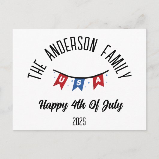 独立記念日パーソナライズされた名 シーズンポストカード (正面)